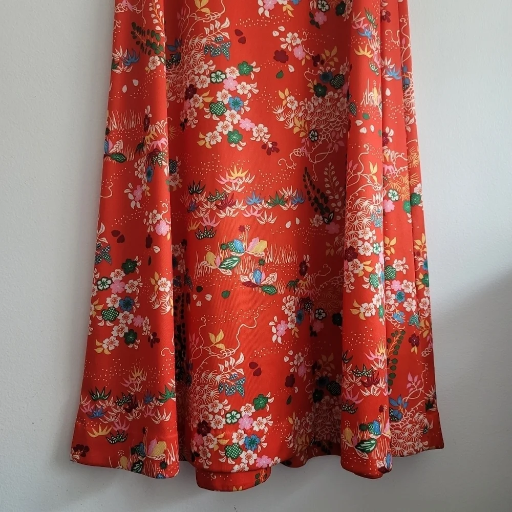 VTG Yves Jennet USA 70s Orange Floral Sleeveless‎ Maxi Dress Gown Women Medium